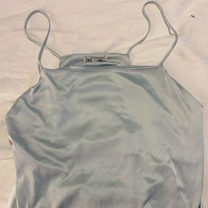 ZARA satin / silk top with spaghetti straps size small in baby blue
